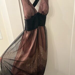 Adrianna Papell Elegant Black and Brown Backless Dress